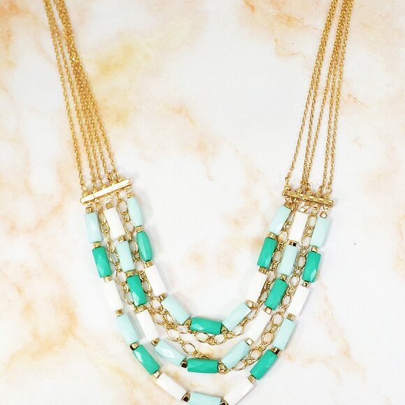 Multi row beaded necklace and earring set with layers of rectangle shap beads - Picture 8 of 9